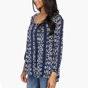 Lucky Brand | Blue & White | Blue Crochet Trim | Flowy Top